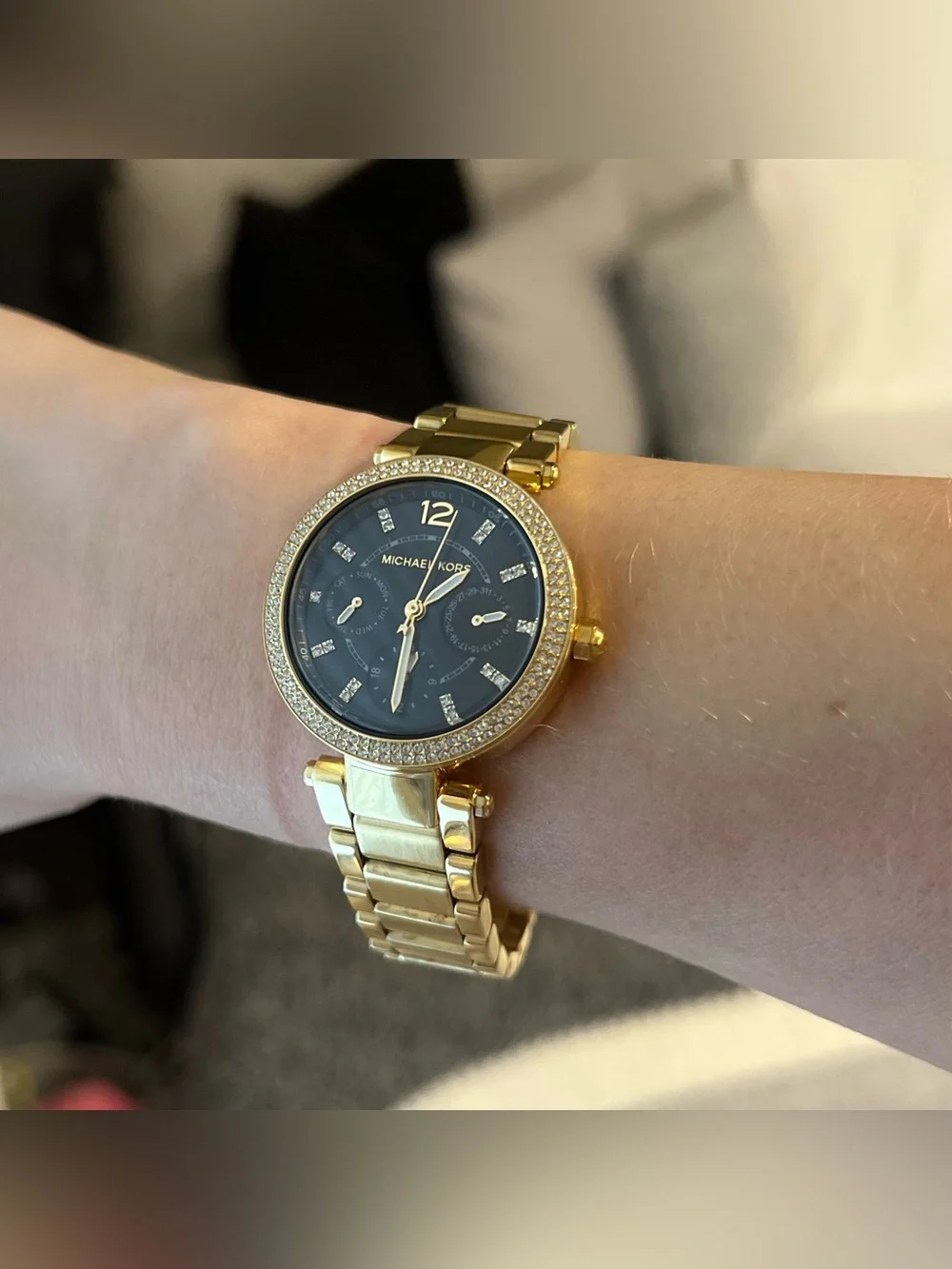 Michael Kors Mini Parker MK3790 Gold Black Crystal Watch 33mm